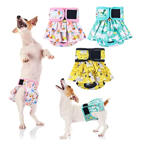 Poochies Sprouts Adorable Washable Dog Diapers Female (3 Pack) - No Leak Cute Puppy Diapers Female - Highly Absorbent Doggy Diapers Female Small