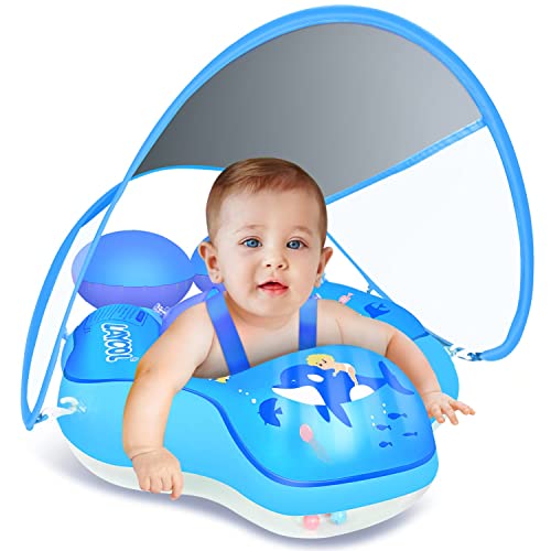 LAYCOL Baby Pool Float with UPF50+ Sun Protection Canopy,Add Tail Never Flip Over Inflatable Baby Float,Toddler for Age of 3-36 Months