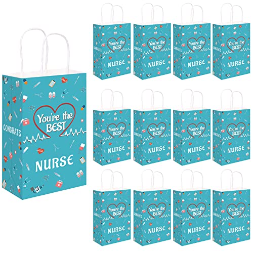 chiazllta 12 Pieces Nurses Week Gift Bags Thanks You Nurse Goody Treat Paper Bags with Handle You