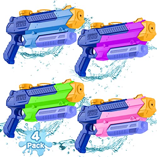 WOLKEK Water Gun, 4 Pack, Long Range, High Capacity Squirt Guns Toy, Colorful, Suitable for Kids and Adults, Safe and Durable