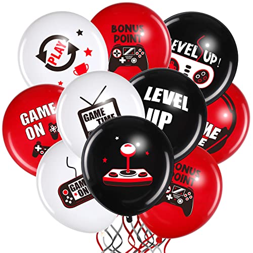 Video Game Party Balloons Set Game Birthday Party Balloons Game Theme Balloons Decorations Gaming Black Latex Balloons for Teens Player Birthday Party Supplies, 36 Pieces (Red, Black, White)