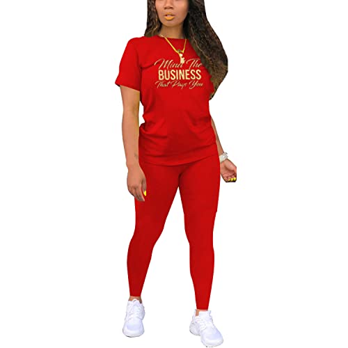 Nimsruc Biker Short Sets Women 2 Piece Outfits Summer Short Sleeve Jogger Tracksuit Matching Sweatsuits Red XXL