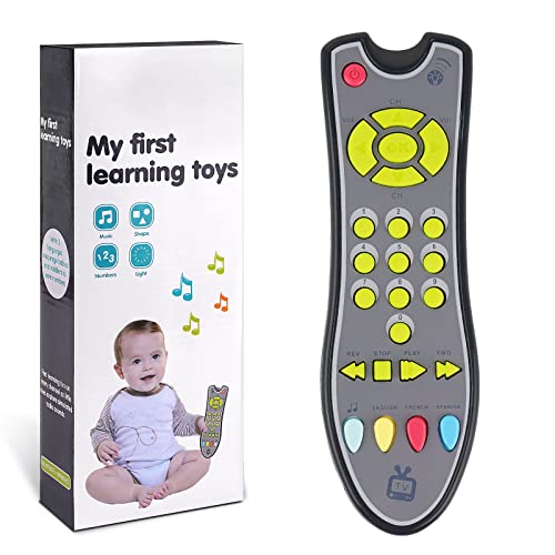 POYAMOC TV Remote Control Toy_Musical Play with Light and Sound_for 6 Months+ Toddlers Boys or Girls Preschool Education_Three Language Modes: English, French and Spanish_Baby First Birthday Gift…