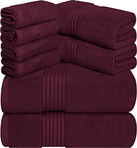 Utopia Towels 8-Piece Premium Towel Set, 2 Bath Towels, 2 Hand Towels, and 4 Wash Cloths, 100zz Ring Spun Cotton Highly Absorbent Towels for Bathroom, Sports, and Hotel (Burgundy)