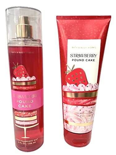 Bath & Body Works - Strawberry Pound Cake - 2 pc Bundle - Fine Fragrance Mist and Ultimate Hydration Body Cream (Packaging Design Varies)