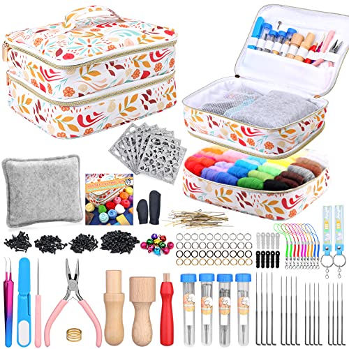 Veroave Needle Felting Starter Kit with Storage Bag, 385 Pcs Complete Needle Felting Tools and Supplies, Wool Felting Kit with Wool Felt Tools and Felt Molds for Home Decoration Felted Animal