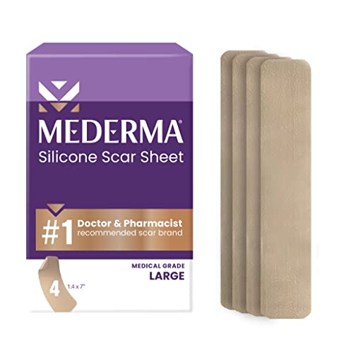 Mederma Large Medical Grade Silicone Scar Sheets; Improves The Appearance of Old and New Scars; for Injury, Burn and Surgery Scars, 4 Count