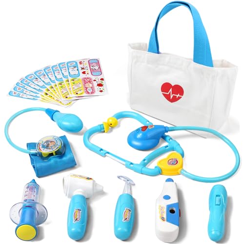 Liberry Doctor Kit for Toddlers 3-5 Years Old, 18-Piece Kids Doctor Bag Pretend Play Toys, Durable Medical Kit with Toy Stethoscope, Blue Doctor Gift for Boys Girls