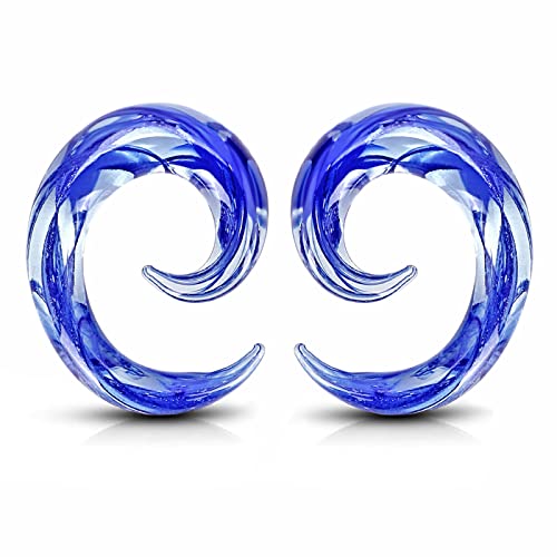 Longbeauty 2pcs Glass Ear Tapers Plugs Handmade Hanger Ear Gauges Spiral Snail Ear Stretchers Piercing Jewelry 0g