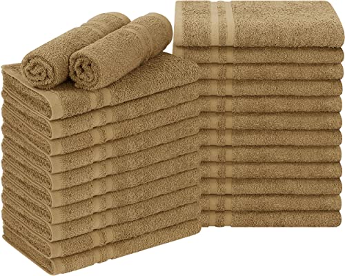 Utopia Towels Cotton Bleach Proof Salon Towels (16x27 inches) - Bleach Safe Gym Hand Towel (24 Pack, Camel)