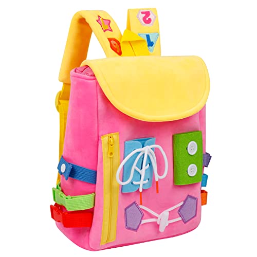 Busy Board - Toddler Backpack with Buckles and Learning Activity Toys - Develop Fine Motor Skills and Basic Life Skills - Learn to Tie Shoes - Children