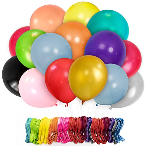 Maylai 100 Pack Colorful Balloons 12 Inch(Thicken 3.2g_pcs) Assorted Colorful RainbowPearl Round Helium Pearlized Balloons for Wedding Birthday Christmas Party Decoration