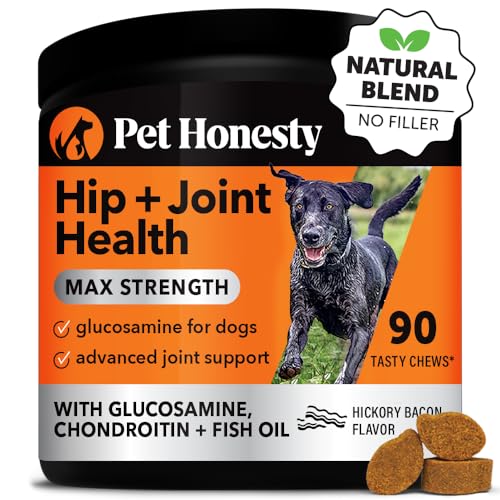 Pet Honesty Hip & Joint Health Max Strength - Natural Joint Supplement for Dogs Chews - Glucosamine, Omega-3s, Chondroitin, Green Lipped Mussel - Help Improve Mobility, May Reduce Discomfort (90 ct)