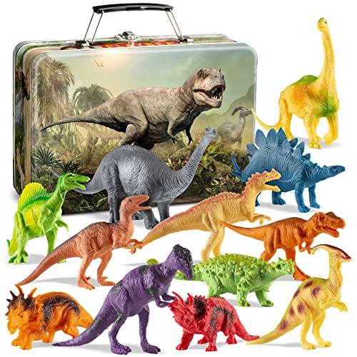 PLAYVIBE Dinosaur Toys - 12 7-Inch Realistic Dinosaurs Figures with Storage Box |Dino Toys for Kids 3-5 5-7 | Toddler Boy Toys