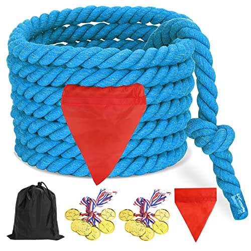 Tug of War Rope Games 40ft for kids Adult, Field Day Family Reunion Outdoor Outside Yard Backyard Lawn Carnival Camping Picnic Games for Team Building, Blue