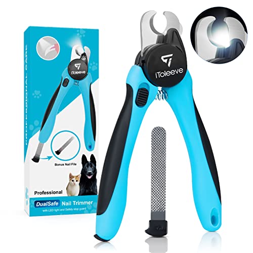 iToleeve LED Dog Nail Clipper with Light, Illuminates Nails or Bloodline for Safe and Easy Trimmers, Extra Sharp for Thick nails, Quick Sensor, Avoid Over Cutting Toenail, for Cats & Dogs