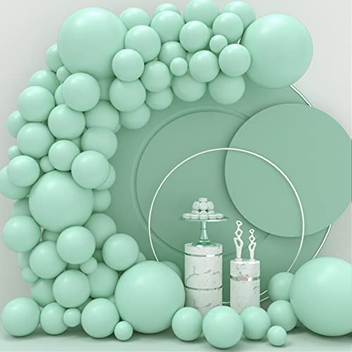 JOYYPOP Mint Green Balloons 110 Pcs Pastel Green Balloon Garland Different Sizes 5 10 12 18 Inch Light Green Balloons for Baby Shower Birthday Party Decorations