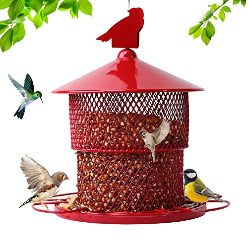 Metal Bird Feeders for Outdoors Hanging, Squirrel Proof Bird Feeder, 4 Lbs Large Capacity, Heavy Duty Birdfeeder, 6 Perches, Supports Cardinals, Finch, Blue Jay,Sparrows and Outside Wild Birds