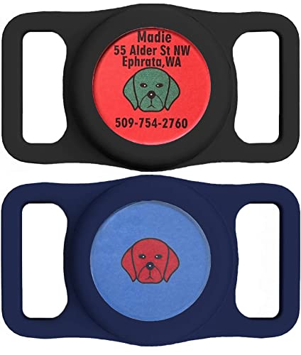 SWINCHO Airtag Dog Collar Holder (2 Pack) for Apple Airtag Dog ID Tags Compatible with Airtag Cat_Dog Collars (Black&Dark Blue)