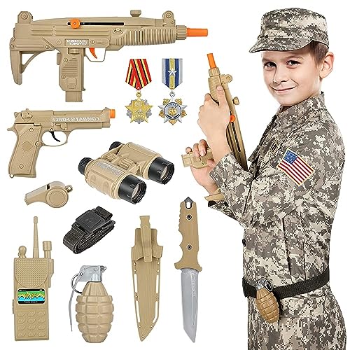 GIFTINBOX Kids Army Soldier Dress Up Costume Role Play Set, Deluxe Christmas Gift for Kids Boys Aged 3-12 Size M