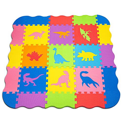 ToyVelt Baby Play Mats for Floor 48"x48" Foam Rugs for Babies, Extra Large Baby Play Mats Comes with 9 Dinosaur Shapes, Dinosaur Puzzle Mats for Floor -12x12 25 Tiles