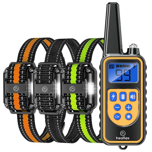 Heaflex Dog Shock Collar with Remote, Dog Training Electric Collar, Waterproof Rechargeable, 1640ft Dog Shock Collar with LED Light, Beep, Vibration, Shock for Medium_Large 3 Electronic Collars Dogs