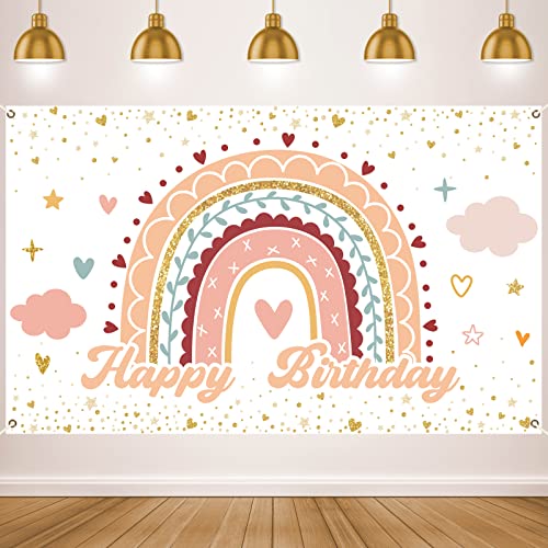 Boho Party Backdrop for Rainbow Birthday Party Decorations Modern Rainbow Banner for Girls Birthday Baby Shower Party Supplies Photography Background Photo Booth