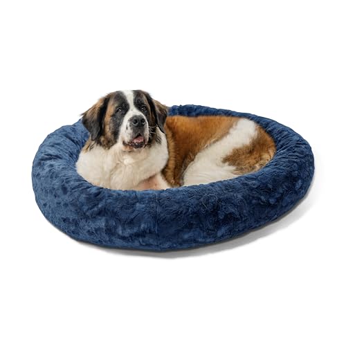 Best Friends by Sheri The Original Calming Donut Cat and Dog Bed in Lux Fur Navy, Extra Large 45"