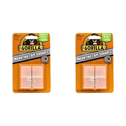 Gorilla Tough & Clear Double Sided Tape Squares, 24 1" Pre-Cut Mounting Squares, Clear, (Pack of 2)