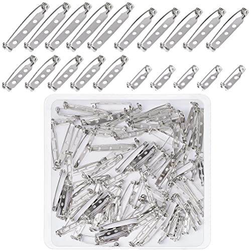 100 Pcs Bar Pins, 4 Sizes Silver Brooch Clasp Pin Backs Safety Clasp Brooch for Name Tags Jewelry Making DIY Crafts Badges (20MM_25MM_32MM_38MM)