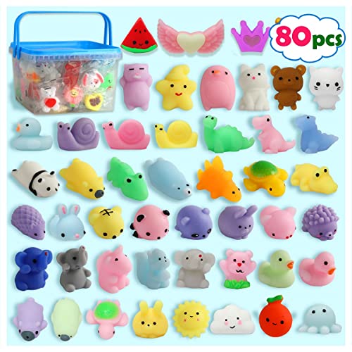 80 PCS Squishy Toys, Mochi Squishy Toys Party Favors Kawaii Squishies Stress Relief Mochi Fidget Toys for Boys Girls Classroom Prizes Prime Christmas Stocking Birthday Gift Squeeze Toys for Kids 4-8