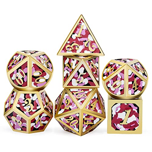 DNDND Pink Camouflage D&D Metal Dice Set, 7 PCS DND Metallic Die with Great Gift Case for Dungeons and Dragons D&D (Pink Camouflage)