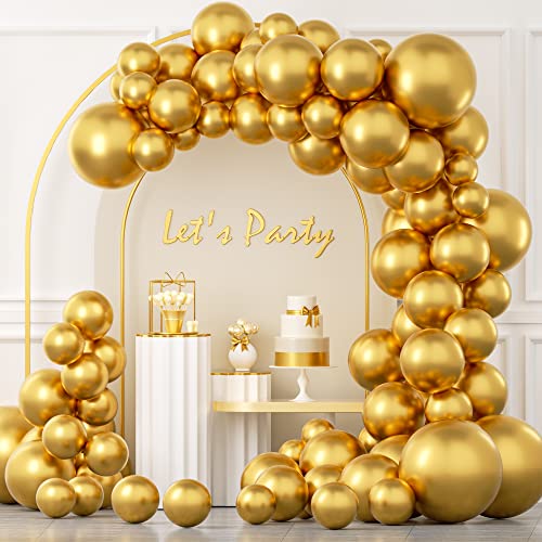 YAOWKY Gold Metallic Chrome Balloon Arch Kit, 100PCS 18In 12In 10In 5In Gold Latex Balloons Garland Arch Kit for Birthday Weddings Anniversary Graduation Gold Themed Party Decorationsarty Decorations