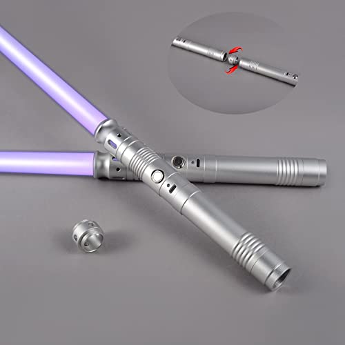 Lukidy 2Pack Lightsaber Metal Hilt 12 Colors,Toys for Boys Girls Age 3 4 5 6 7 8 9 10 Year Old,Battery Rechargable 2-in-1 Double-Bladed FX Dueling Light Saber,Gifts for Boyfriend Girlfriend(Silver)