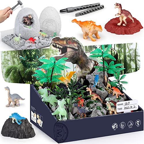 Woumserta Jumbo Dino Eggs Dig Kit, Dinosaur Toys for Kids 5-7 8-12, 2 Dinosaur Eggs Excavation with Digging Tools, Educational STEM Toys for Boys Girls Birthday, Christmas, Easter Gift