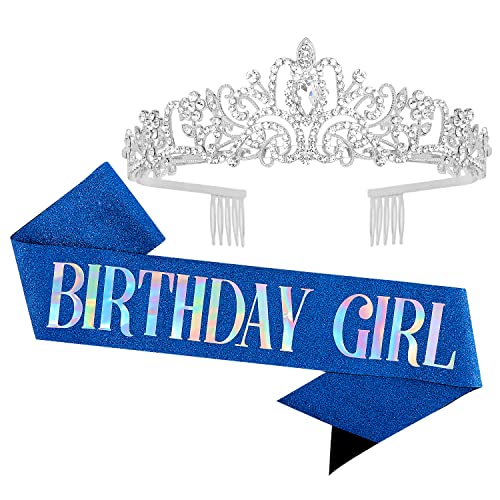 Birthday Girl Silver Crown, Birthday Sash for Girls, Tiaras for Girls, Princess Crown Tiara, Birthday Gifts for Girls, Happy Birthday Decorations for Girls, Girls Birthday Party Accessories