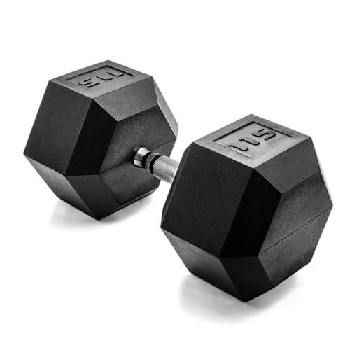 Cap 115 LB Coated Hex Dumbbell Weight, New Edition, Black, (SDRIS-115)