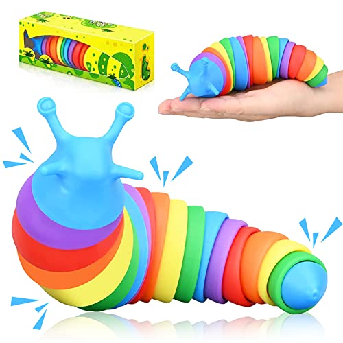 3D Articulated Slug Fidget Toy, Sensory Slug Toy, Birthday Gifts Slug Toys for Toddler,Baby,Kids,Boys&Girl, Rainbow Fidget Wiggle Slug Caterpillar Sensory Worm Toy