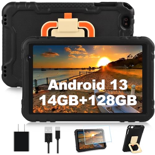 2024 Tablet 10 inch Android 13 Tablets with Octa-Core, 14GB RAM 128GB ROM, 8000mAh Battery, Drop-Proof Case, TF 512GB, HD IPS Touchscreen, 5G_2.4G WiFi, Bluetooth 5.0, GPS, Split Screen Support -Black