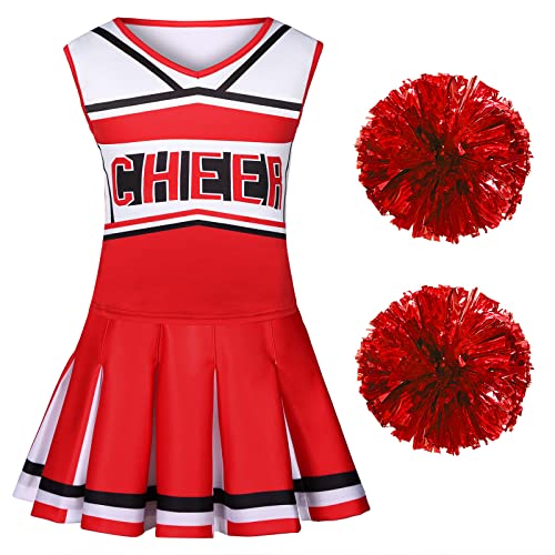 Sicypoty Girls Cheerleader Outfit Cheerleading Costume for Halloween Sport Games 9-10 Years Red