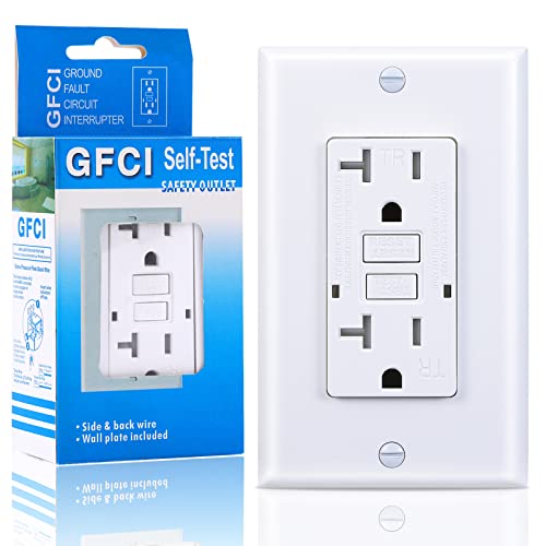 3GRACE 20 Amp GFCI Outlet, Tamper-Resistant GFI Receptacle with LED Indicator, Self-Test Ground Fault Circuit Interrupter, Decorator Wall Plates and Screws Included, UL Listed, White (1 Pack)