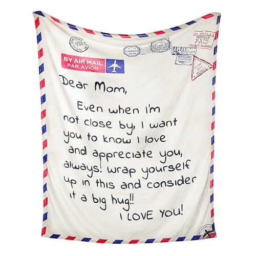 VETEBLE Best Gifts for Mom for Birthday, Mothers Day, Christmas, Super Soft, Warm & Comfy Dear Mom Throw Blanket Gift from Daughter Son, 70 x 55