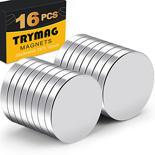 TRYMAG 16PCS Strong Neodymium Magnets for Crafts, Heavy Duty Magnets Small Round Refrigerator Magnets for Office, Whiteboard, Dry Erase Board Cabinets