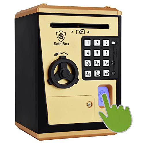 Lyght Mini ATM Savings Bank for Real Money, Electronic Voice Piggy Banks, Fingerprint Password, Kids Safe Box, Cool Stuff Gift for Boys and Girls Pink (Golden)