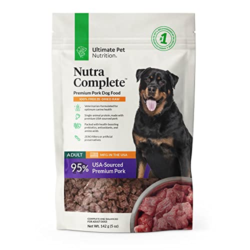 ULTIMATE PET NUTRITION Nutra Complete Raw Freeze Dried Dog Food, Veterinarian Formulated with Antioxidants, Prebiotics & Amino Acids (5 Ounce, Pork)