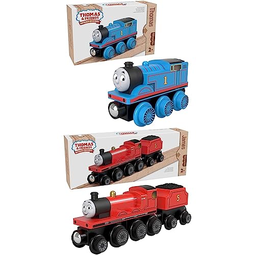 Thomas & Friends Wooden Railway, Thomas Engine with Wood James Engine & Coal Car Bundle, Push-Along Toy Trains Made from Sustainably Sourced Wood for Toddlers and Preschool Kids