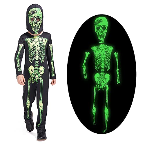 Sincere Party Glow in the Dark Green Skeleton with Hood for Kids 5-7years