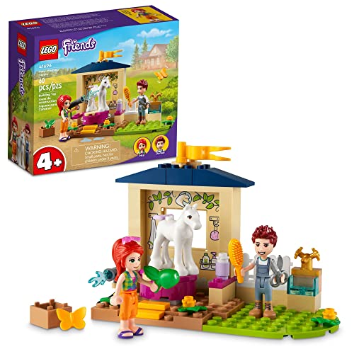 LEGO Friends Pony-Washing Stable 41696 Horse Toy with Mia Mini- Doll, Farm Animal Care Set, Gift Idea for Kids, Girls and Boys 4 Plus Years Old