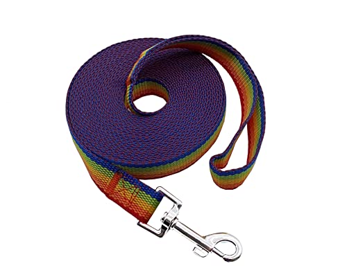 Nylon Training Dog Leash for Small Medium Large Dogs, 15ft 20ft 30ft 50ft Long Leash Dog_Puppy Lead for Obedience Recall Training, Camping (1" x 20ft, Rainbow)