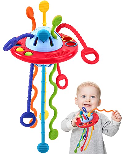 hahaland Toys for 1 Year Old Boy Birthday Gift Ideas - Silicone Pull String Montessori Toys for 1 Year Old, Travel Busy Fidget Sensory Toys 12-18 Months